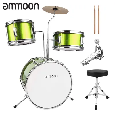 [ammoon]【24H Ship】14 inch 3-Piece Kids Drum Set with Adjustable Throne Cymbal Pedal Drumsticks Musical Instrument for Kids Children Junior Beginners