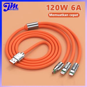 Kabel Charger 120W 6A Fast Charge Cable 3 In 1 For Micro Type-C 8Pin Super Charge USB Zinc Metal Protecetion 480Mbps Data Transmission Charge Line