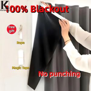 Keranixy No Punch 100% Blackout Curtain with Magic Tape Thermal Insulation Curtain for room Full Shading COD