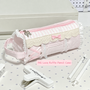 FXUP Multi-Layer Pencil Case Large Capacity Sweet Lace Ruffle Pen Bag Kawaii Stationery Organizer Gift