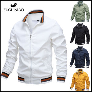 FUGUINIAO Mens Bomber Jacket Autumn Male Slim Fit Windbreaker Jacket Solid Color New Fashion Stand Collar Windbreaker Free Shopping