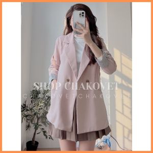Áo blazer nữ 2 lớp khoác ngoài tay pha kẻ AB.8129 kiểu áo cổ vest 2 cúc 2 túi thật style hàn quốc mix được nhiều đồ