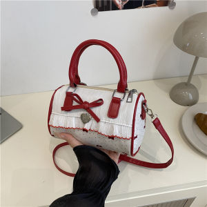 EchoBliss  กระเป๋าถือโบว์น่ารักสไตล์เกาหลีสำหรับผู้หญิงกระเป๋าสะพายไหล่เดียวขอบลูกไม้แฟชั่นหวาน