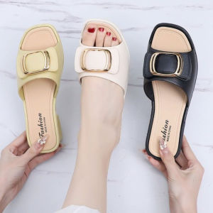FA Basic Outer Wear Slippers: Anti-Slip Solid Color Flat Shoes Soft Beachwear Slides Sandals Summer