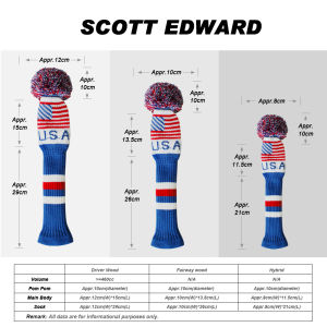 Scott Edward Golf Head Cover Set 5PCS for Driver*1 Fairway*2 and Hybrid/UT*2Fit for DriverWashable to Keep Ever New Look