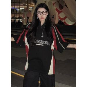 新款短袖T恤男夏季美式街头潮流撞色半袖上衣宽松休闲潮牌体恤衫