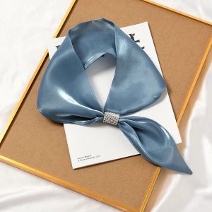 LANDIS Mùa Thu Sang trọng Thời trang Rắn Màu Sắc Kết thúc tốt đẹp Cho các Cô Gái Bảo Vệ cổ Kem chống nắng Khăn Choàng Giả lụa Chéo Chiếc Khăn Chéo Khăn Quàng Cổ Khăn lụa Satin Giả Cổ Áo