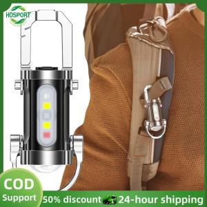 【HOSPORT】COB LED Keychain Flashlight USB Rechargeable Portable Keychain Torch Ultralight Camping Flashlight for Camping Hiking【1-3 days delivery】