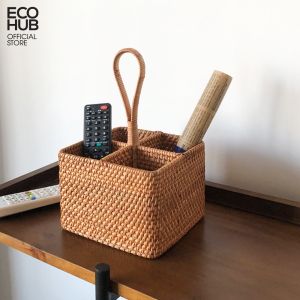 Giỏ mây 4 ngăn đựng đồ có tay cầm ECOHUB sang trọng đựng đồ rượu trang trí chụp ảnh. (Rattan Storage Baskets)