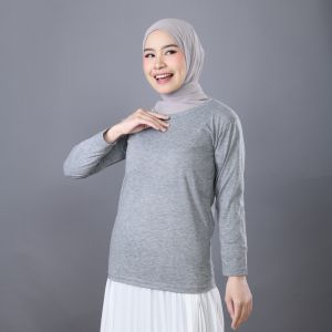 Mybamus Manset O-Neck Basic Tops Light Gray M15513 R30S6 - Manset Tangan Panjang Wanita