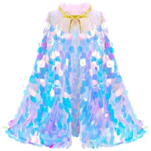 MINUTE Birthday Party Dress Up Mermaid Sequin Cape Gift Dress Prop Sequined Clothes Cute Princess Role Play Cape Girls