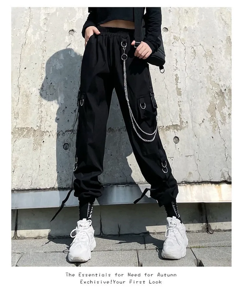 Women High Waist Casual Pants Cool Cargo Pants Streetwear Loose Girls Punk  : : Clothing, Shoes & Accessories