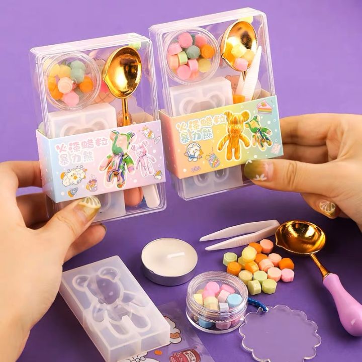 Ready Stock Sealing Wax DIY Bear Goo Card Wax Seal Key Chain Set Fire Paint Seal Set DIY Paint Fluid Bear Violent 火漆蜡粒咕卡