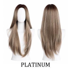 Womens Long Straight Blonde-Brown Wig with a Natural-Looking Middle Part for Everyday Wear and Cosplay