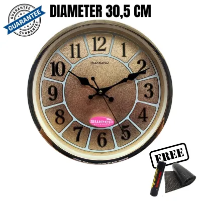 Jam Dinding Besar Kamar Kantor Elegant Senyap Tidak Berisik Sweep Diameter 32cm Mesin Diamond 321-8