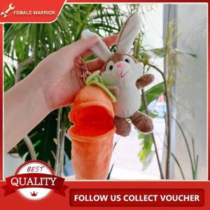 Female Warrior พวงกุญแจตุ๊กตากระต่ายน่ารักขนาดเล็กในแครอทตุ๊กตาอะนิเมะสีน้ำตาล lop หูหูกระต่ายของขวัญตุ๊กตายัดไส้