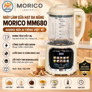 Máy Làm Sữa Hạt Đa Năng Morico MM680 - Công Nghệ Giọng Nói AI Tiếng Việt Dung Tích 1.8L Công Suất 950W Chống Trào