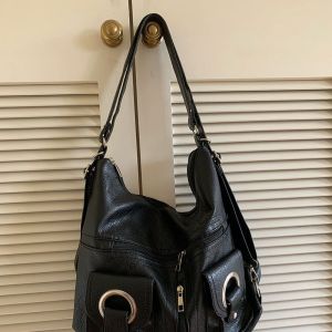 SEA YADOU กระเป๋าโทตผ้าพียูสไตล์มินิมอลหรูหรา มีซิปและรายละเอียดแหวน สำหรับการใช้งานประจำวันและแฟชั่นที่ทันสมัย