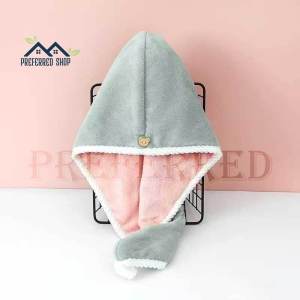 PREFERRED Double Thickened Hair Drying CaP Absorbent Head Towel Coral Fleece Absorbent Shower Cap for Girls Behind Washing Hair Absorbent