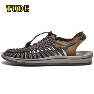 TUDE 2024  รองเท้าคู่ ฤดูร้อนผู้ชายรองเท้าแตะชายหาดรองเท้าคุณภาพสูงถักรองเท้าแตะผู้ชายรองเท้าถักรองเท้าผู้ชายรองเท้ารองเท้าแตะแบน