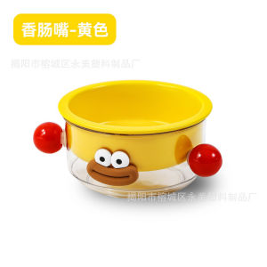2In1 Cute Double Cat Bowl with Big Mouth Cartoon Puppy Feeder Anti-Mold Pet Bowls with Non-Slip Base