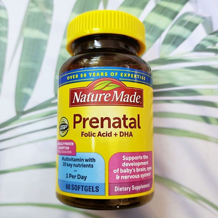 วิตามินรวมสำหรับคนตั้งครรภ์ Prenatal Folic Acid + DHA 200mg 60/ and 70 Softgels (Nature Made®)