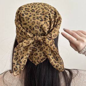YOCKY Y2K Khăn xếp họa tiết da báo Spice Girls Băng Đô Khăn trùm đầu in hình Đơn giản Khăn trùm đầu Khăn Quàng vuông nhỏ Phụ nữ