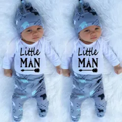 Newborn Infant Baby Boy Cotton Tops Romper Pants Legging Hat Outfits Clothes  Set 