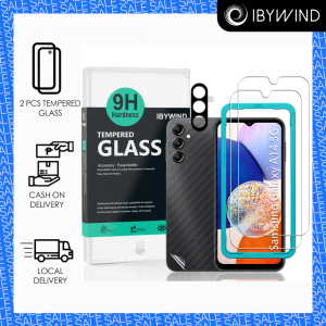 IBYWIND Tempered Glass Screen Protector For Samsung Galaxy A14 5G(2Pcs)1 Camera Lens Protector1 Backing Carbon Fiber FilmEasy Install