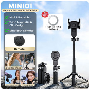 Koorfly Mini Selfie Stick Tripod Magnetic & Clip Dual Purpose with Bluetooth Zoom Remote Control Pocket Size Mini Portable