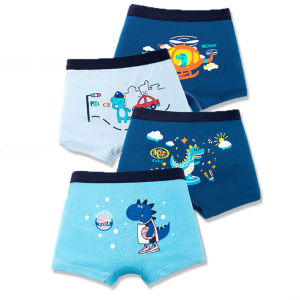 ZEEMIN 4-Piece Breathable Boy Boxer Brief High Quality Cotton Children Boxers Truck Car Dinosaur Colorful Patterns Kids Trunk Underwear