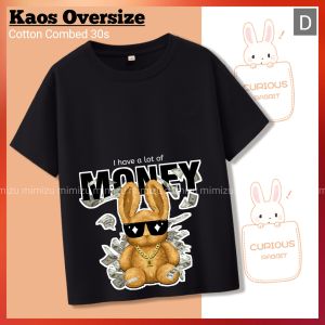 MIMIZU ID Kaos Oversize Money Rabbit Cotton Combed 30s Kaos Pria Dan Wanita