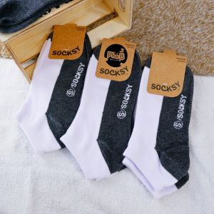 Phabieshop |Socksy PJ| ถุงเท้าข้อสั้นขาวพื้นเทา สีทูโทน (ตาตุ่ม) ผู้ชาย ผู้หญิง นักเรียน ฟรีไซส์ 38-44 | แพ็ก 3คู่ / 6คู่ / 12คู่ ถุงเท้าผู้ชายใส่สบาย ไม่อับ ไม่รัดข้อ