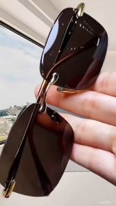 Fashion Men Square Sunglasses Rimless Edge Cut UV Protection Driving Sun Glasses Stylish Outdoor Eyewear