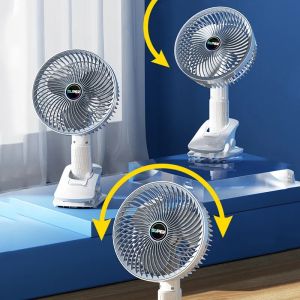Portable Fan USB Rechargeable 3-speed Wireless Clip Hand Crank Desktop Office