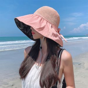 SWEET Spring Summer Wide Brim Sun Hat Travel Outdoor Bow Bucket Hat Trendy Anti-UV Sun Protection Hat for Female
