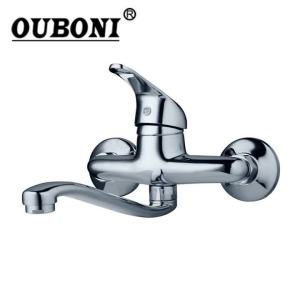 LDIES Chrome Brass Bathroom Basin Faucet Wall Mounted Hot & Cold Water Mixer Bathtub Faucets 360 Swivel Long Spout 7M3Y5
