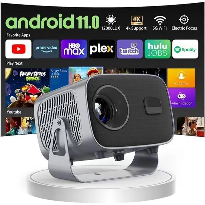 【Netflix Supported】Mini 4K Projector 360° Rotation Portable Android Ultra HD 1080P Home Theater Projector Audio Hdmi Phone Screen Automatic Usb Wireless