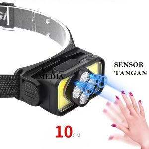 SENTER KEPALA LED SENSOR 4 MATA + COB SUPER TERANG BISA DI CAS TYPE-C  TAHAN LAMA