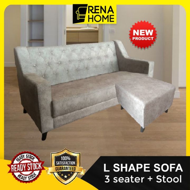 L Shape Sofa With Stool Velvet