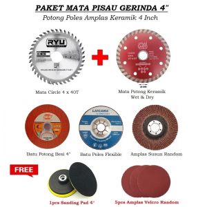 PAKET 5Pcs Mata Gerinda Pisau Potong Poles Amplas Besi Kayu Keramik 4" - Mata Pisau Gerinda Potong Besi Poles Amplas Keramik 4 Inch