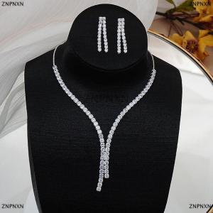 [COD] ZNPNXN 2Pcs Simple Geometric Zircon Necklace Earrings Kit For Women Wedding Bride Jewelry Set Accessories Gift