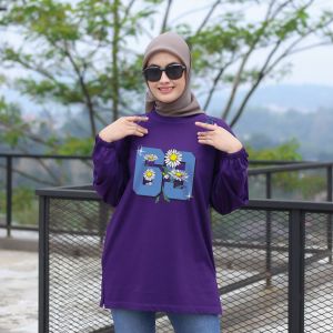 Kaos oversize wanita lengan Kerut cotton combed 24s baju kaos jumbo korean style kekinian Flowers 69