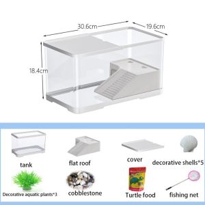 XENMART with Basking Platform Turtle Fish Tank Decorative Aquatic Plants Transparent Desk Aquarium Set Fashion Multi-purpose Reptile Tank Habitat