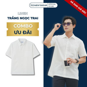 [COMBO ƯU ĐÃI 2 MÓN] Áo Sơ Mi Nam Cộc Tay Chất Vải Linen Màu Trắng  – Thoáng Mát Lịch Lãm Dễ Phối Đồ – TED MENSWEAR