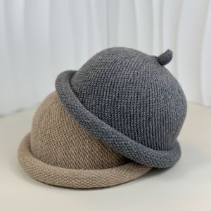 YOUSHI TOP Solid Color Melon Skin Hat Knitted Rolled Edge Pacifier Cap Fashion Multifunction Beret Cap Women