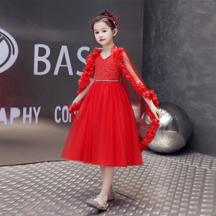 Gaun Anak New 2021 kids beautiful model dresses red designer kids