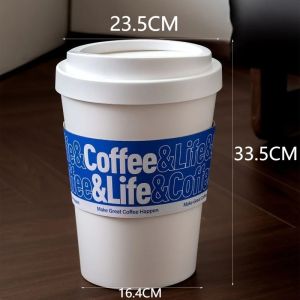 FFBH Creative Coffee Cup Wastebasket Bedroom Trash Can with Lid Living Room Trash Bin Luxury Large Capacity Home Hall Recycle Bin Q3P9R