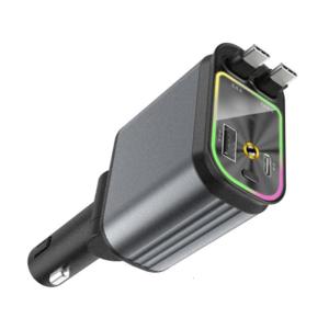 4 in 1 Car Charging Adapter with Ambient Light Retractable Cord and USB Port for 16 15 14 USB C Phone Fast Car Chargers