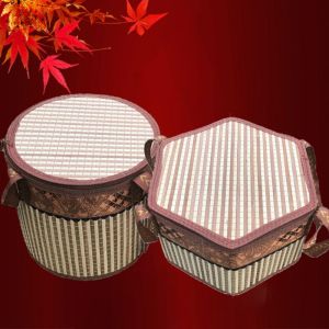 EO4MD งานทำมือ ตะกร้าปิกนิกสานจากไม้ไผ่ อุปกรณ์ทรงกระบอกทรงกระบอก มือถือแบบมือถือ ตะกร้าเก็บผักและอาหาร แบบพกพาได้ พร้อมที่จับ ถุงอาหารของหวาน สำหรับบ้าน